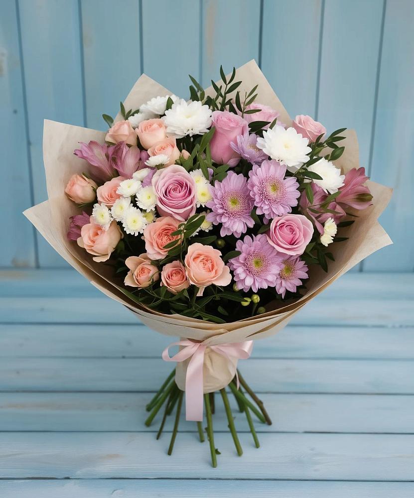 Букет цветов из: Хризантемы, Розы и Альстромерии в Стародубском